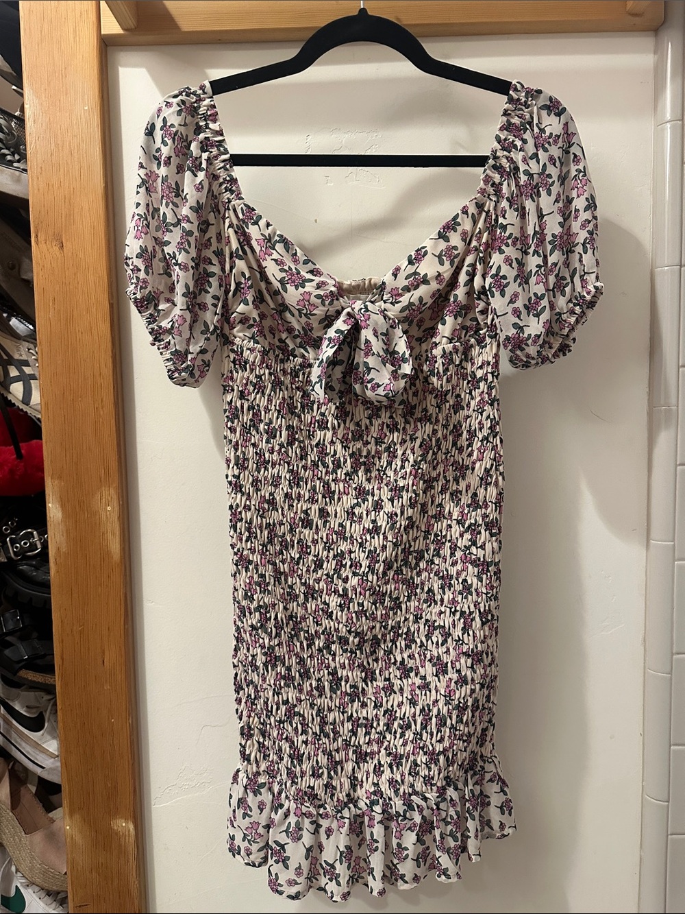 Lost + Wander Cream Mini Dress with Purple Floral Print